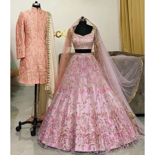 Baby Pink Premium Net Sequence Work Lehenga Choli