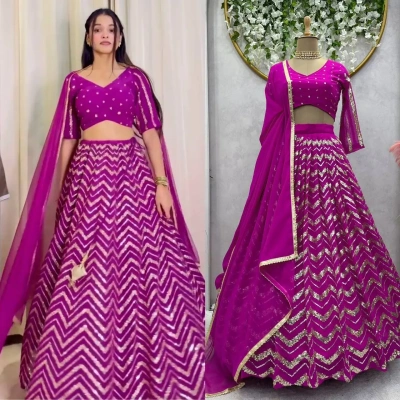 Faux Georgette Sequins Party Wear Lehenga Choli In Purple