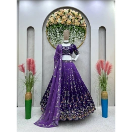 Purple Color Faux Georgette Digital Print Lehenga Choli