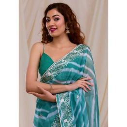 Elegant Embroidered Leheriya Georgette Saree