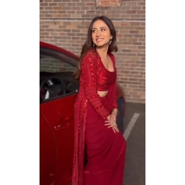 Elegant Red Georgette Sequence Saree