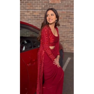 Elegant Red Georgette Sequence Saree