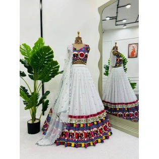 Exquisite White Georgette Lehenga for Joyous Navratri Celebrations