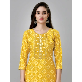 Yellow Embroidered Rayon Stitched Kurta Set - Chic Elegance for Women