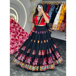 Black Color Rayon Mirror Work Lehenga Choli - Elegant Indian Attire for Special Occasions