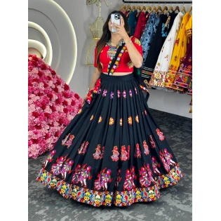 Black Color Rayon Mirror Work Lehenga Choli - Elegant Indian Attire for Special Occasions