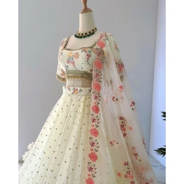 SHIV White Multi Needle Embroidery Lehenga Choli - Elegant Georgette Ethnic Wear