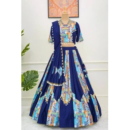 Queen Exquisite Navratri Rayon Digital Print Kodi Lace Lehenga Choli Set