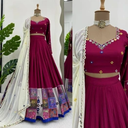 Wine Rayon Lehenga Choli with Mirror Work