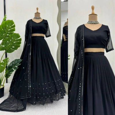 Queen Exquisite Black Georgette Lehenga Choli for Glamorous Celebrations