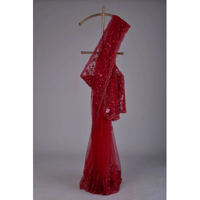 SHIV Radiant Red Mono Butterfly Net Saree