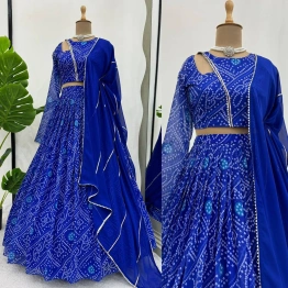 Queen Blue Georgette Digital Print Lehenga - Elegant Comfort and Exquisite Design