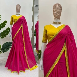 Pink Perfection: Mulmul Cotton Saree with Pompoms