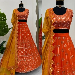 Queen Orange Chinon Silk Thread Work Lehenga Choli - Elegant Ethnic Wear for Special Occasions