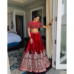 Queen Maroon Embroidered Lehenga Choli Set - Elegant Viscos Velvet Ensemble