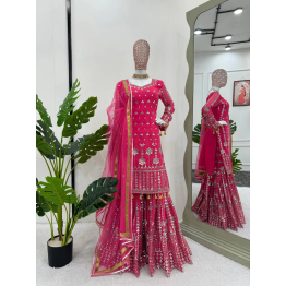 Riya Stunning Pink Georgette Sequence Sharara Suit