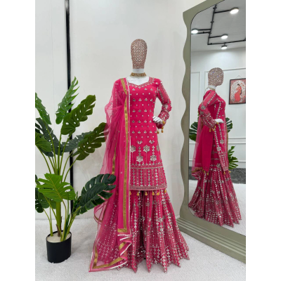 Riya Stunning Pink Georgette Sequence Sharara Suit