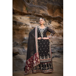 Riya Elegant Sharara Suit with Threadwork & Fancy Lace