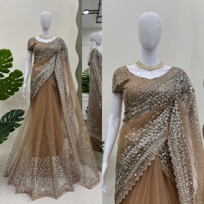 KINJAL Brown Soft Net Beautiful Designer Saree