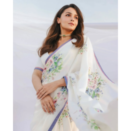 Binal Alia Bhatt Floral Digital Print White Saree