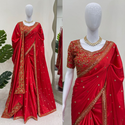 KINJAL Exquisite Karwa Chauth Red Designer Saree