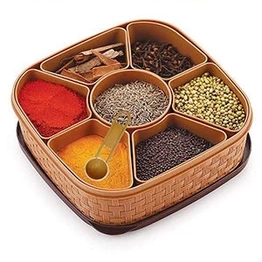 Muhoort Plastic Square Spice Box with 7 Sections - Kitchen Organization Essential