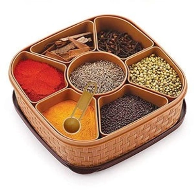 Muhoort Plastic Square Spice Box with 7 Sections - Kitchen Organization Essential