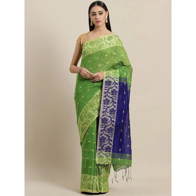 Green & Beige Bengal Handloom Woven Design Taant Saree