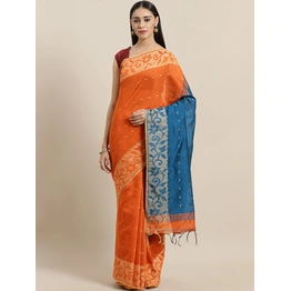 Orange Bengal Handloom Woven Design Taant Saree