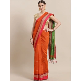 Orange & Green Woven Design Taant Saree