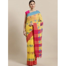 Yellow & Navy Blue Handloom Woven Design Saree