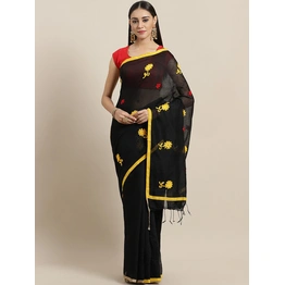 Black & Yellow Embroidered Taant Saree