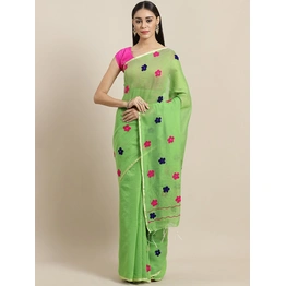 Green & Navy Blue mbroidered Taant Saree