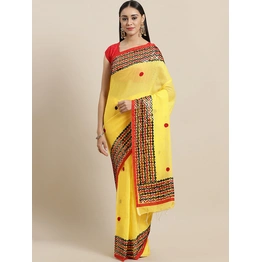 Yellow & Black Handloom Embellished Taant Saree