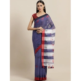 Navy Blue & White Handloom Woven Design Taant Saree