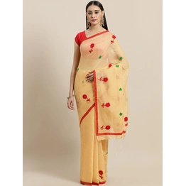 Yellow & Red Bengal Handloom Embroidered Taant Saree