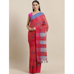 Pink & Blue Bengal Handloom Woven Design Taant Saree