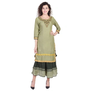 Vihaan Impex Jaipuri Designer Tunic Long Rayon Double Layered Women Dress Partywear Kurti for Women