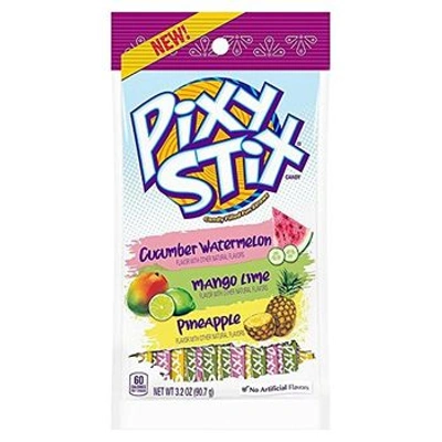 Nestle Pixy Stix Candy Filled Fun Straws (Cucumber Watermelon, Mango Lime & Pineapple), 90.7g