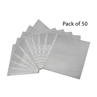 Keny Sheet Protector | Clear Leafs | Best For FC / FS / Foolscap / Legal Size Paper | 11 Punched Holes | 180 Microns | Pack of 50 (810 SPF 180)