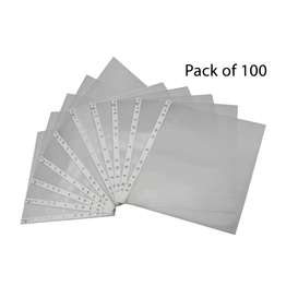 Keny Stationery Transparent Sheet Protectors | Pack of 100 | B4 Size Leaf | Clear Top Loading 11 Hole Water Proof Document Sleeves | Thin 80 Microns (810 SPB4 80)