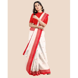 Cream with Red Bordar Garad Art Silk Saree