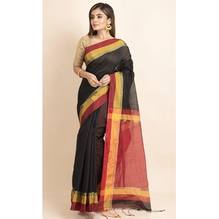 Black Cotton Handloom with Red Pallu Saree