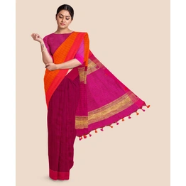 Handloom Pure Cotton Saree with Blouse piece (Magenta)