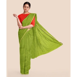 Handwoven Olive Green RAW Silk Saree