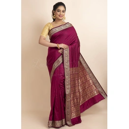 Purple Soft Golden Zari Work Traditional Bishnupuri Art Silk Saree with Blouse piece