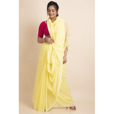 Lemon Yellow Mercerized Handloom Cotton Saree with Blouse Piece