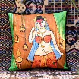 Hand Painted Cotton Cushion Cover Dancing Woman (16inch X 16inch)