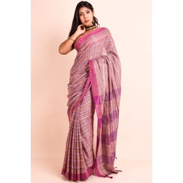 Purple Cotton saree without Blouse Piece