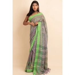 Green Cotton saree without Blouse Piece